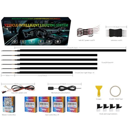 Dreamcolor Acrylic Interior Car Lights 6 in 1 RGB LED Strip Lights with APP Control 252 Color Modes DIY Fiber Optic Ambient Lighting Kits Music Car Neon Light Kits New Version (dreamcolor 6 lights(new))