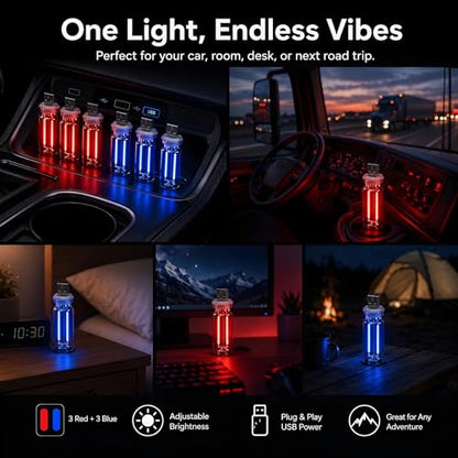 6 Pack USB Car Night Light (3Red&3Blue)