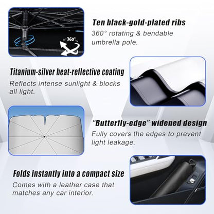 Windshield Sun Shade Umbrella (Medium-Foldable / Silver & Black)