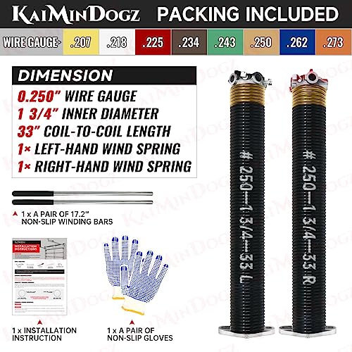 Pair of 1.75" Garage Door Torsion Springs Set with Non (0.250 x 1.75'' x 33'')