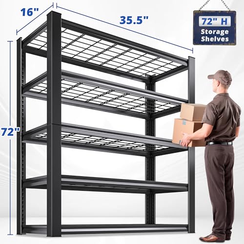 72" H Garage Shelving Heavy Duty Adjustable Metal Shelf for Basement (Black)