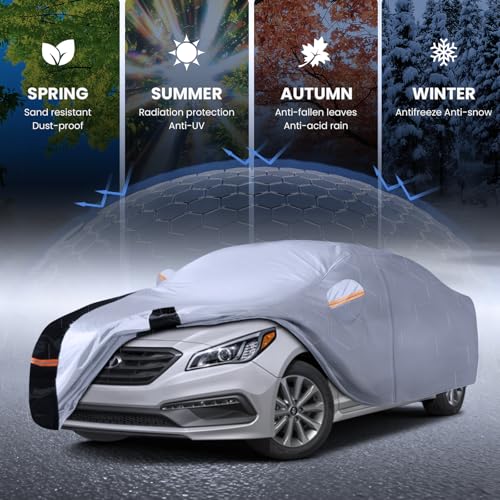 Multi Layer Car Cover Custom Fit for Hyundai Sonata (W.Custom Fit Hyundai Sonata / White Car Cover)