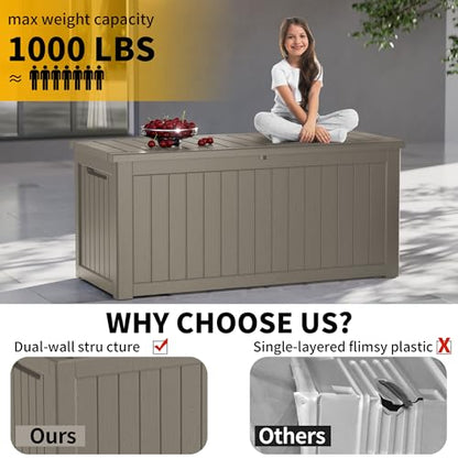270 Gallon Outdoor Storage Box Patio Deck Box Waterproof (Grey / 270 Gallon)
