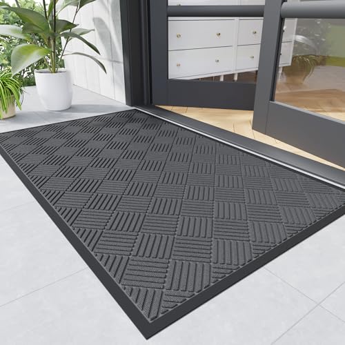 Durable Indoor Outdoor Door Mat (2' x 6' (Rectangular) / Gray-diamond)