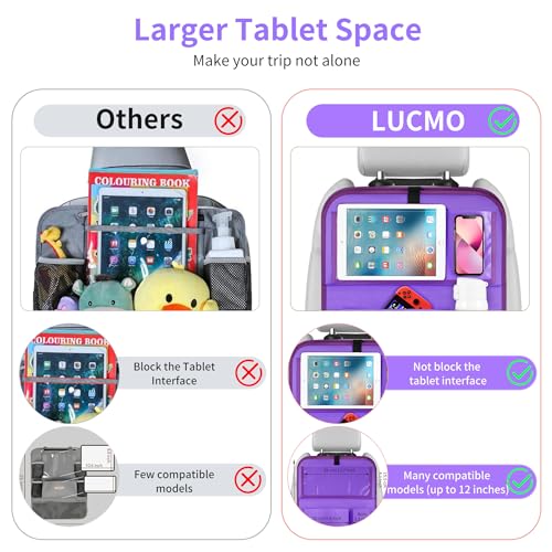 Car Backseat Organizer with Foldable Tablet Holder (Dark Purple-3 / 2 Pack with Food Tray)
