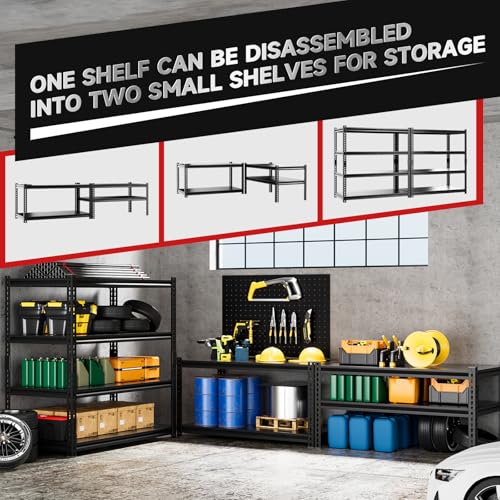 4 Tier 40" W X 20" D X 60" H Storage Shelves 2200LBS Garage Shelving Metal Storage Shelf Adjustable Metal Racks with Shelves Heavy Duty Shelving Units and Storage Utility Shelf (Black-visible Hole / 40"W X 20"D X 60"H)