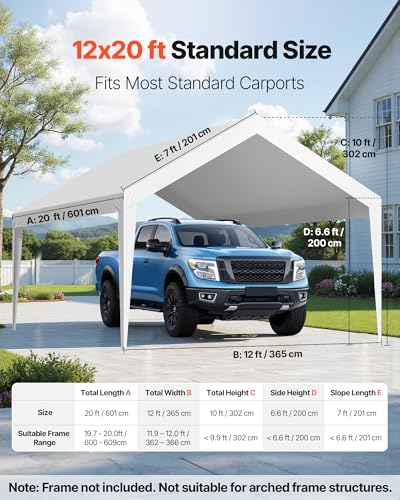 Carport Replacement Canopy Cover (White / 12x20ft)