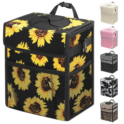 Car Trash Can with Lid (2.5 Gallons / Sunflower)