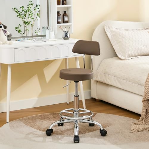 Salon Rolling Chair (Coffee Brown / With Back & Footrest)