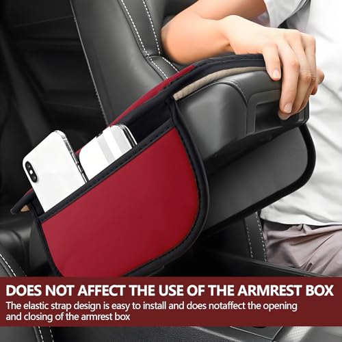 Leather Car Center Console Cover with Side Storage Pockets (BlackRed)