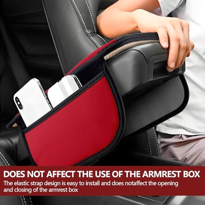 Leather Car Center Console Cover with Side Storage Pockets (BlackRed)