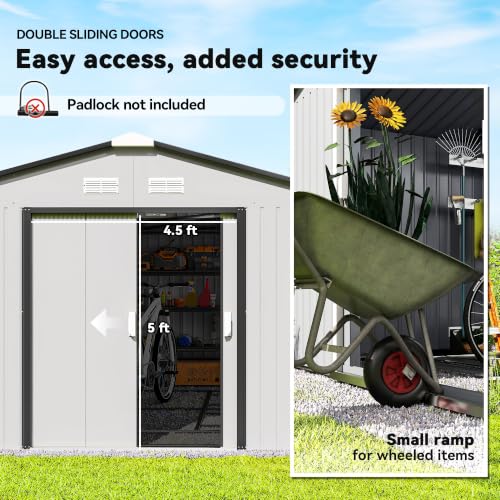 11' x 13' Outdoor Storage Shed Garden Tool Metal Shed White (White / 11' x 13')