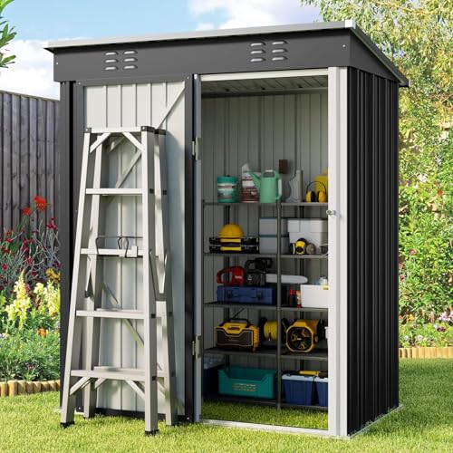 5x3 FT Outdoor Shed (Dark Gray / 5' x 3' FT/Sloped-roof)