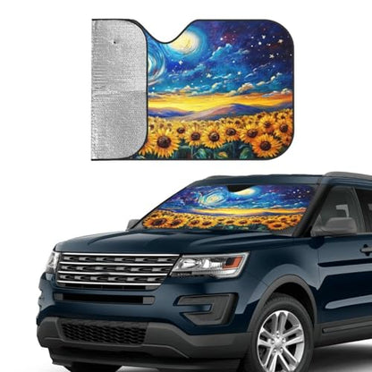 Vintage Sunflower Car Sun Shade Windshield Sunshade Foldable Front Window Shield Cover for Truck SUV (Blue12 / Small)