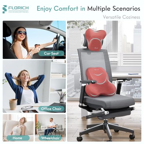 Car Lumbar Support Pillow and Neck Headrest Pillow for Office Chair (Red / 2 Pieces)