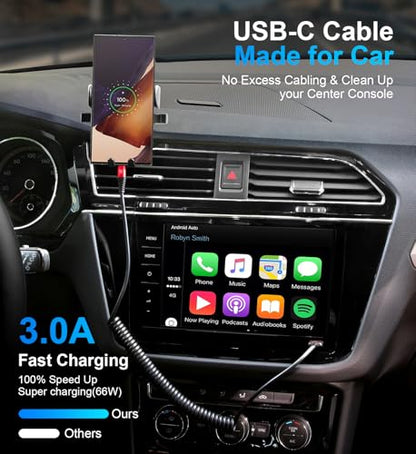 Coiled USB A to USB C Cable for Car 6FT 2Pack USB C Charger Cable Fast (6FT / Red)