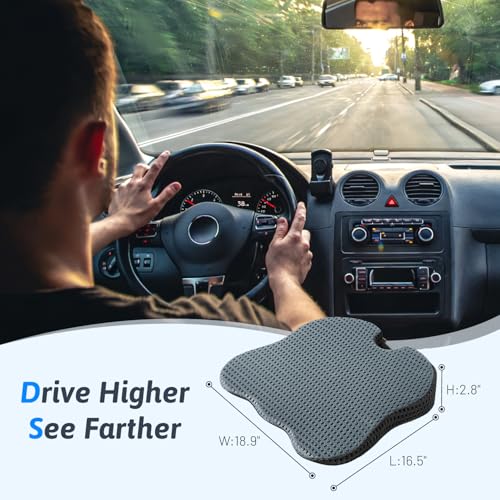 Wedge Car Seat Cushion for Better Visibility & Sciatica Pain Relief (Gray)