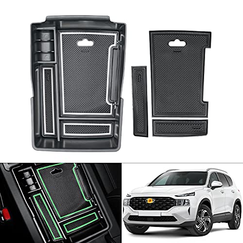 Center Console Organizer for 2021 2022 2023 Hyundai Santa Fe Accessories Armrest Storage Box Secondary Insert Tray with 2 Color Mats (2021-2023 Hyundai Santa Fe)