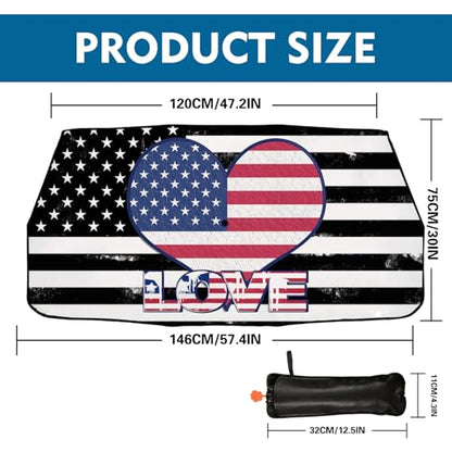 American Flag Heart Car Windshield Sun Shade Umbrella Car Windshield Foldable Car Umbrella Sun Shade Cover Car Visor Car Umbrella for SUV Truck Cars Sunshade (One Size / American Flag Heart)