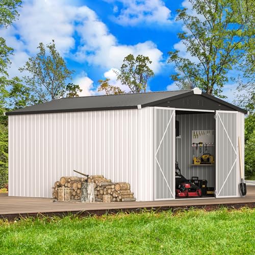 10' x 14' Waterproof Metal Outdoor Storage Shed (WHITE / 10x14)