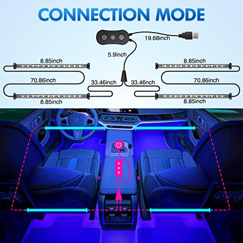 4PCS USB Car Interior Neon Accent Lights RGB App and Button Control (USB Interior Lights - APP+Button)