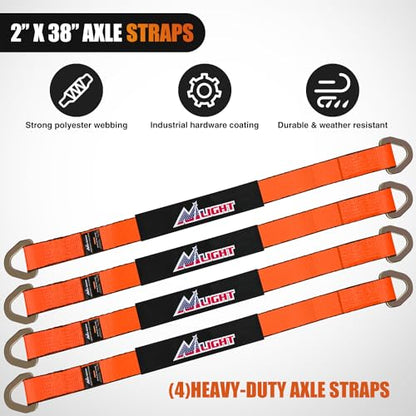 4PCS 2"x 38" Axle Tie Down Straps with Protective Sleeve D (2inx 38in Axle Tie Down Straps 4Pcs Orange / Straps)