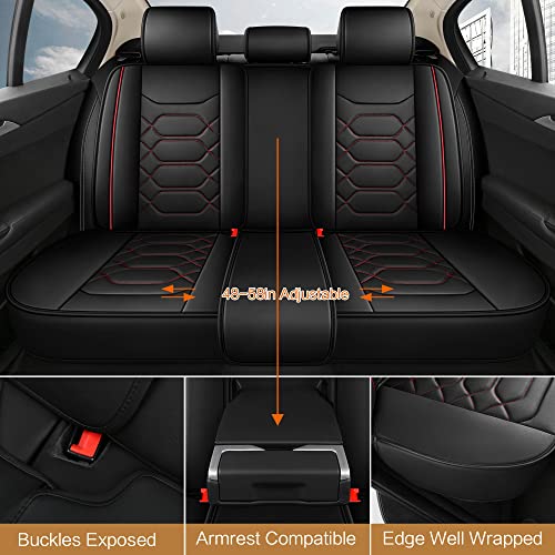 Leather Car Seat Covers Full Set (BLACK/RED / FULL SET)