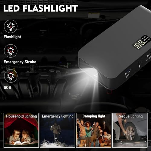 4000A 12V Car Battery Jump Starter 16000mAh for Car Boat Lawnmower (16000mAh-Black)