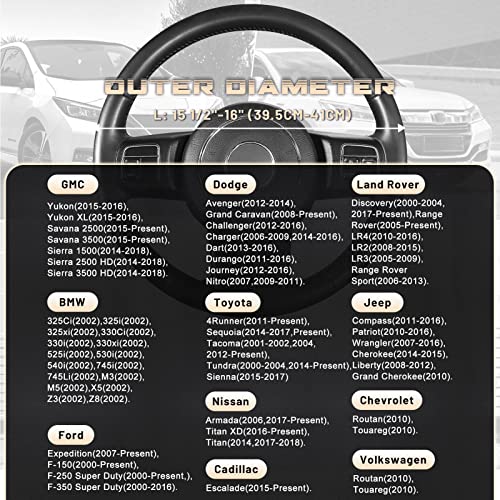 Car Steering Wheel Cover 15.5" (Large size[15 1/2''-16''] / Black and Sliver)