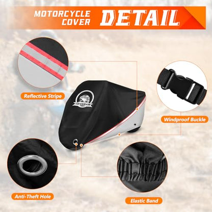 Motorcycle Cover Waterproof Universal Outdoor Storage Cover (XL-96 inch / Silver)