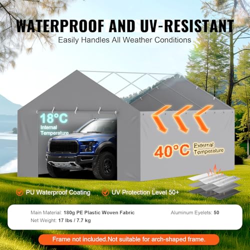 Carport Replacement Canopy Cover Side Wall 13 x 20 ft (Gray / 13x20ft)
