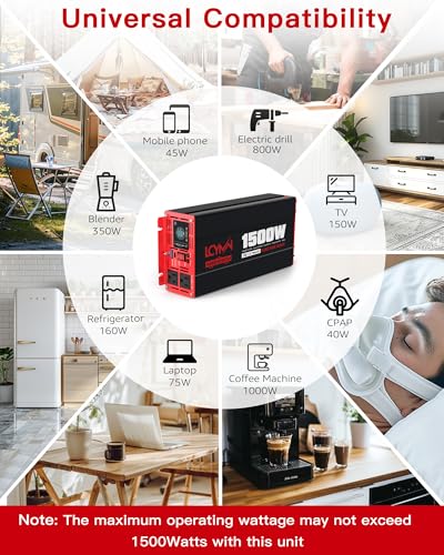 1500 Watt Pure Sine Wave Power Inverter DC 12V to AC 110 (1500W - 12V / Red)