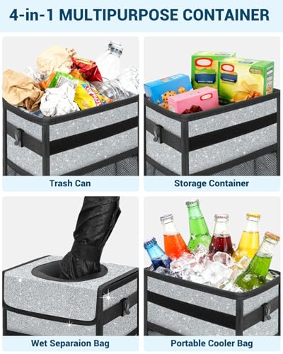 Car Trash Can with Lid (2.5 Gallons / Silver Glitter)
