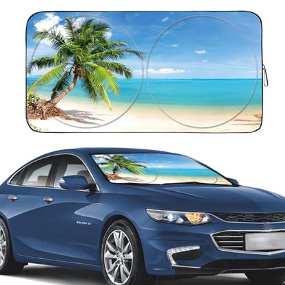 Windshield Sun Shade for Car Front Window Cover Sunshades Visor Automotive Sun Shield for Compact Sedan (Palm Tree / Standard)