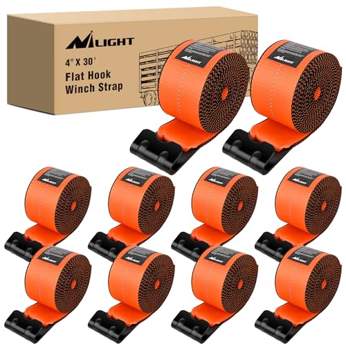 Truck Straps 4”×30’ Heavy Duty 16800LBS Break Strength 10 Pack (4in x 30ft Truck Straps 10PCS Orange / Straps)
