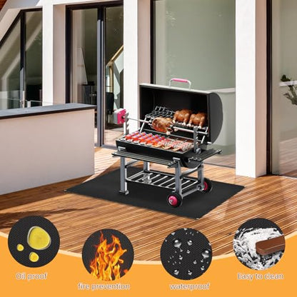 Under Grill Mat for Outdoor Grilling (Rectangular/Black / 60"L x 48"W)