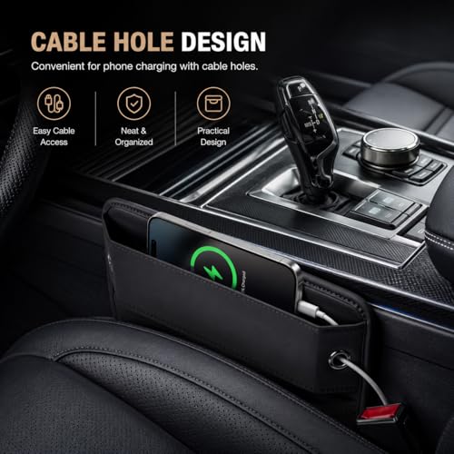 Premium Leather Car Seat Gap Filler Organizer (Black)