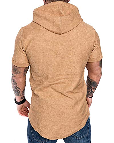 Mens Fashion Hoodies Sport Pullover Solid Color Shirt Workout Lightweight Tops Khaki (Small / Khaki1)