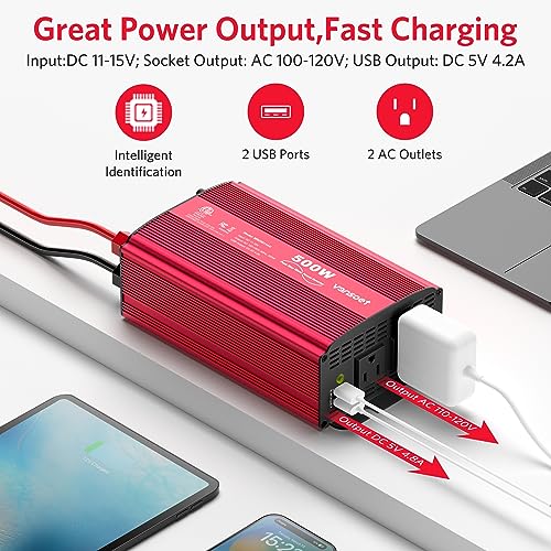 500W Pure Sine Wave Power Inverter (Red)