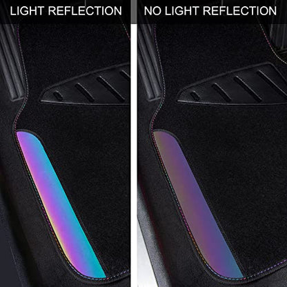 Chameleon Iridescent Reflective PU Leather&Waterproof Universal Carpet car Floor mats (Black and Reflective)