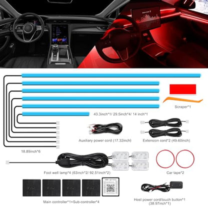 Acrylic Interior Car LED Strip Light with Wireless APP (RGB Color 10 in 1)