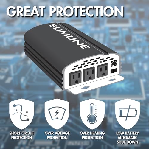 EL3724 2000W Slim Line AC to DC Power Inverter 2000W TrueRated Continuous 4500W Surge Power DC 12V to AC 110V Power Inverter with 3 AC Outlets and 2A USB Charging Port (2000W - 12V)