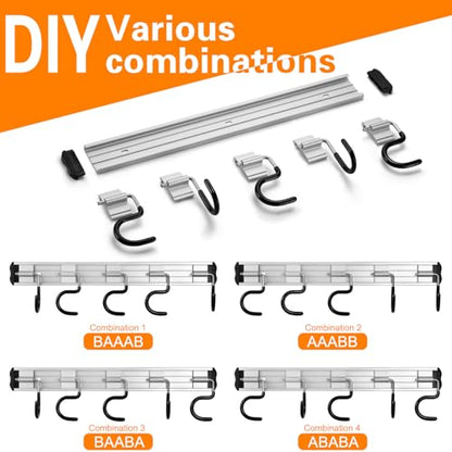 69'' Aluminum Alloy Garden Tool Organizer Wall Mount Garage Organizers and Storage with Hooks Tool Hangers for Shed Hooks for Shovel (69 in - Black / 69 Inch)