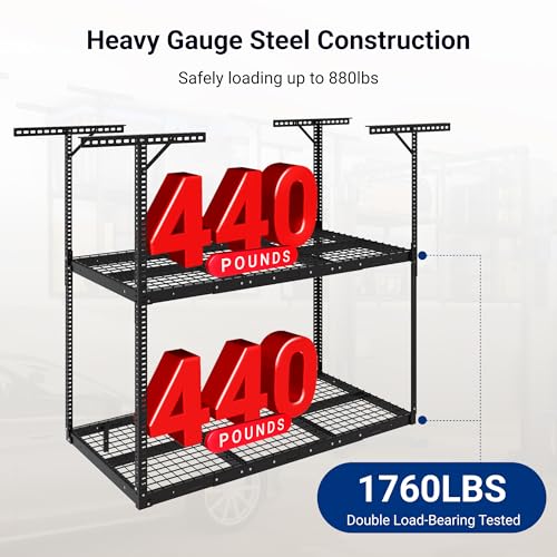 3x6 2 Tier Overhead Ceiling Garage Storage Rack (Black / 2-Tier 3x6 ft)