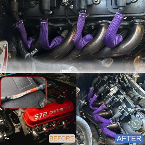Spark Plug Wire Boots Protection 8 PCS Spark Plug Wire Heat Shield 6 Inches 2500° Heat Sleeve Cover Wrap for LS1 (Purple)