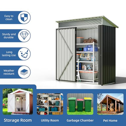 JYQAQA 5x3 FT Outdoor Garden Storage Shed (Dark Gray / 5 x 3 x 6 FT)