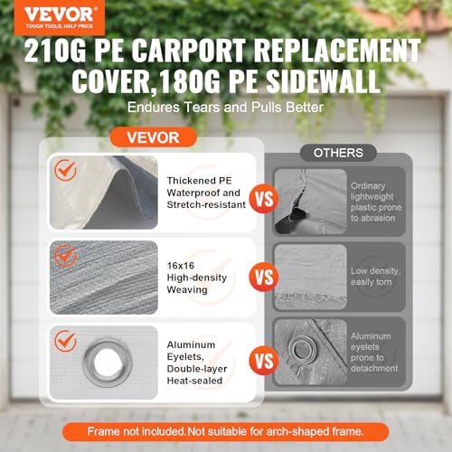 Carport Replacement Canopy Cover Top + Side Wall 10 x 20 ft (Gray / 10x20ft)