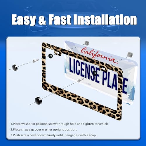 Leopard License Plate Frame Stainless Steel Car Accessories 12.3" x 6.3" (Vintage Brown Leopard Print)