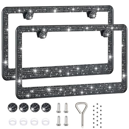 2 Pack License Plate Frames for Women (Black (2PCS))