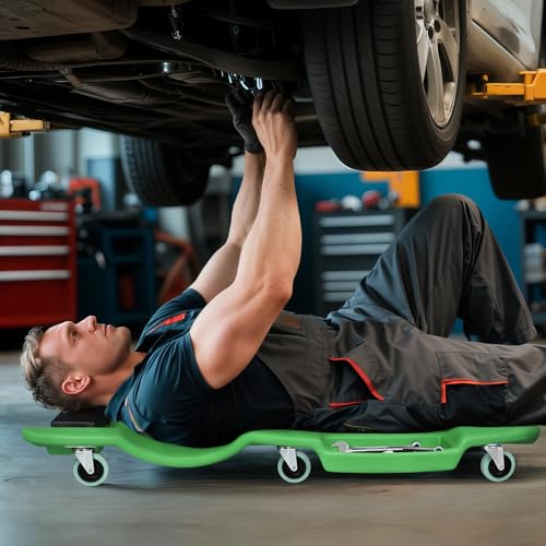 Mechanic Creeper with Padded Headrest & Tool Trays (Green / 46.5")